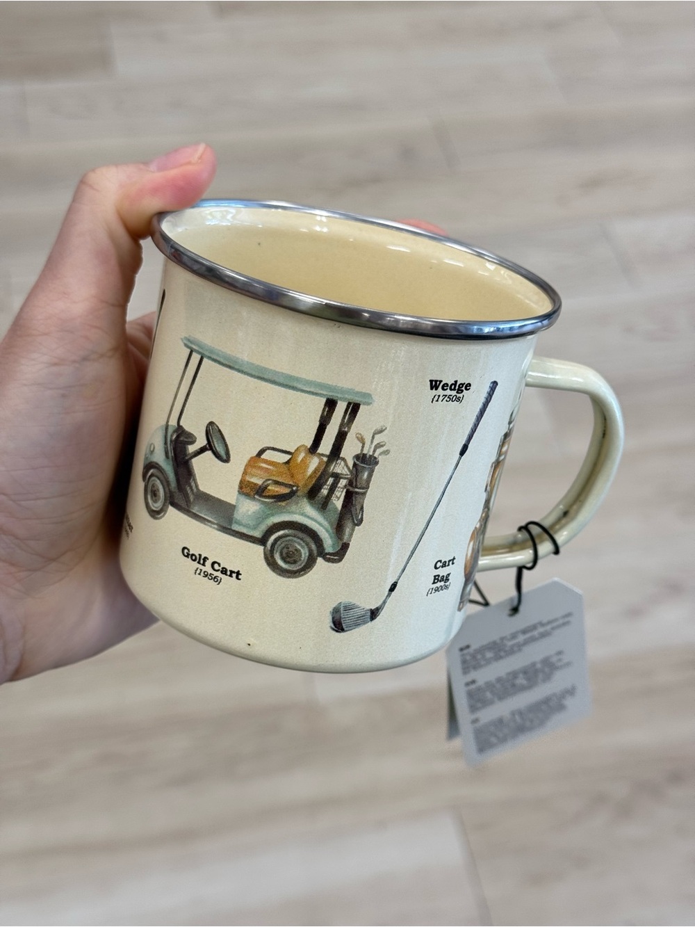 Golf Cart Ceramic Camp-Style Mug - Cream with Green Accents